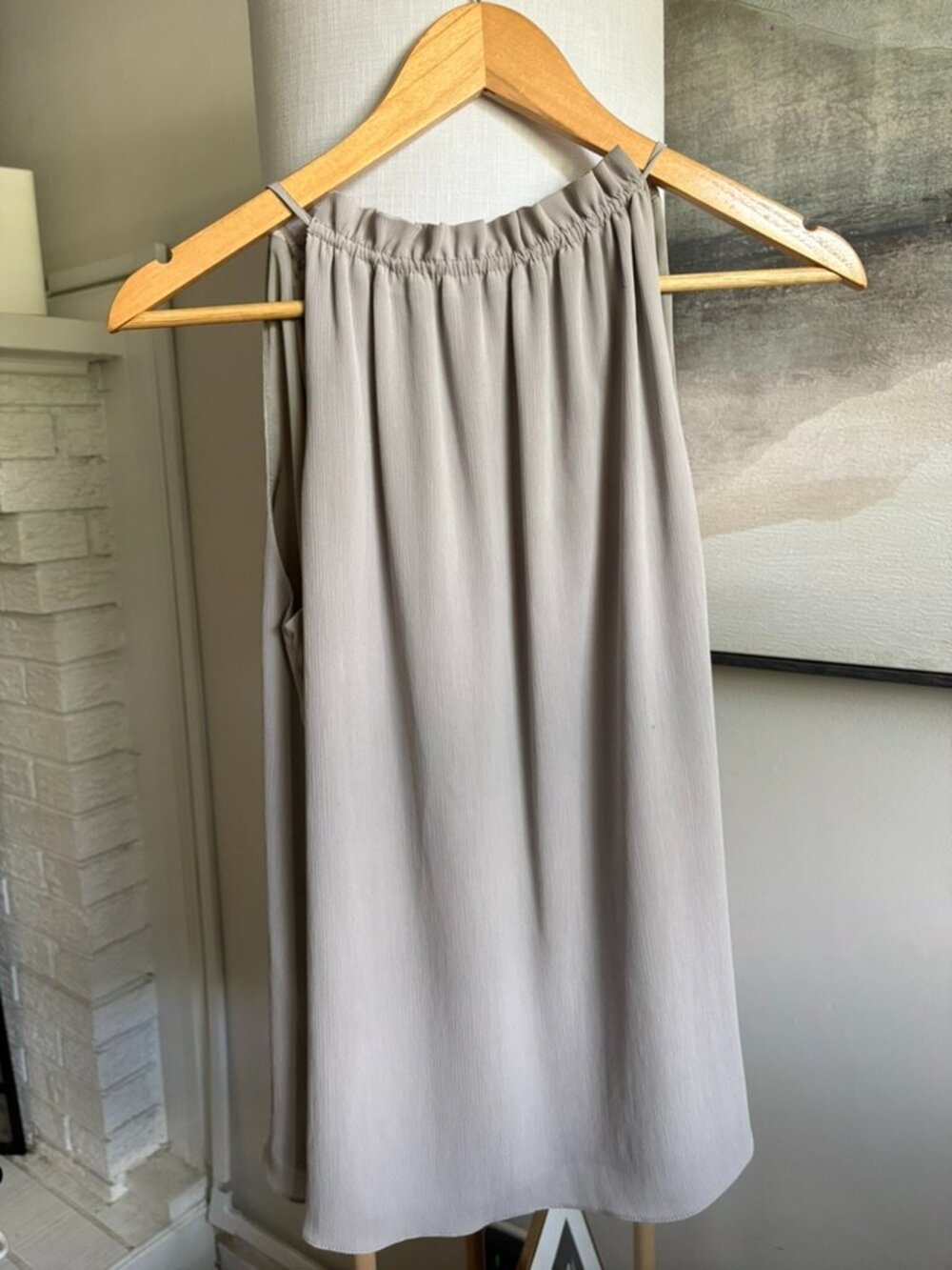 H&M Gray High Neck Tie Back Sleeveless Work Blouse